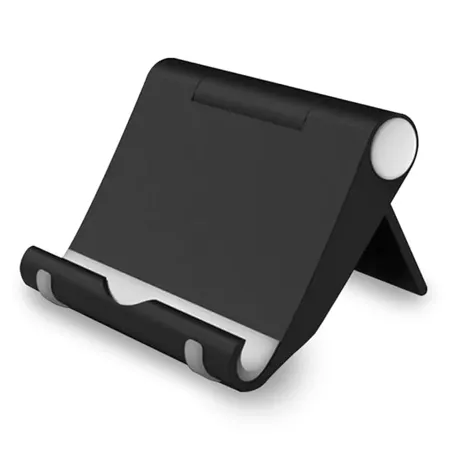 GIZGA essentials Portable Tabletop Mobile Holder Dock for iPad Smartphone Kindle E Reader Fully Foldable Adjustable Angle Anti Slip Pads Rubber Protection Black