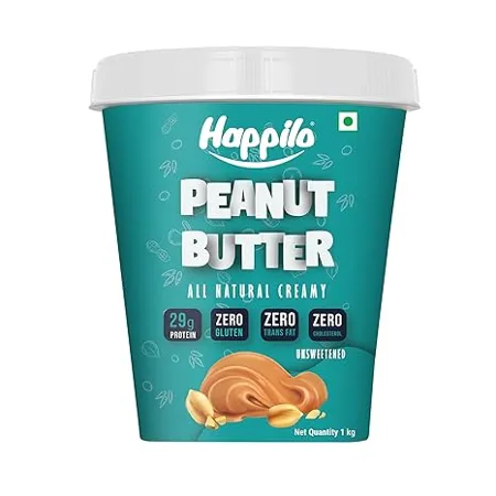 Happilo All Natural Unsweetened Peanut Butter Creamy 1Kg Protein Rich Roasted Peanuts No Added Sugar