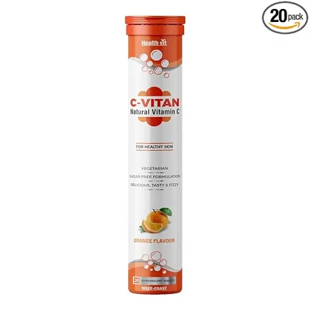 Healthvit C Vitan N Natural Vitamin C For Antioxidant Support Improves Immunity And Skin Health Delicious Tasty Fizzy Sugar Free 20 Effervescent Tablets Orange Flavor 
