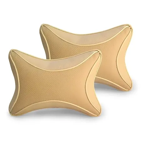 Kingsway Bone Shape Neck Rest Car Cushion for Honda BRV Model Year 2016 Onwards Material Polyfill Color Beige Set of 2 Piece
