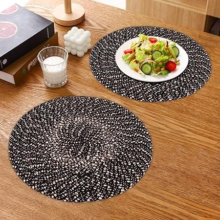 Kuber Industries Side Table Mats Round Feather Table Mat Bed Side Table Mat Center Table Mat Reversible Dining Mat Table Runner Mat 16 Inch Small Pack of 2 Brown