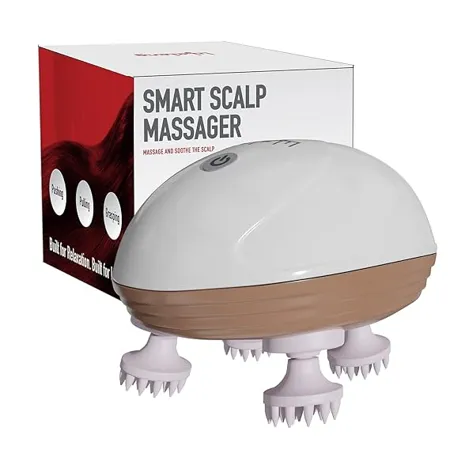 Lifelong Hair Scalp Rechargeable Electric Head Kneading Massager 4 Speed Modes Handheld Portable Head Scratcher Massager for Hair Growth Full Body Pain Relief Deep Clean and Stress Relax Head Massager LLM594 Beige 