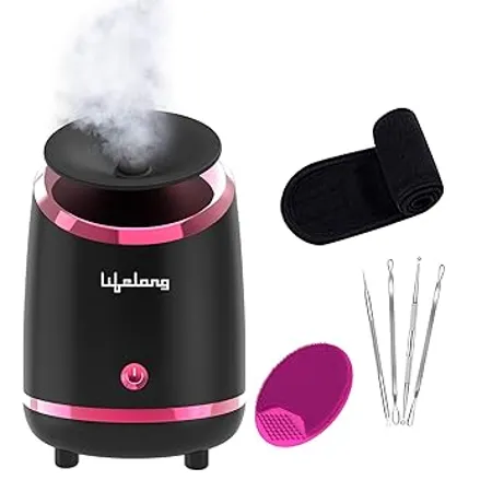 Lifelong Hydrating Facial Steamer Moisturising Face Steamer for Cough Cold Facial Skin Care Home Facial Spa Steamer With Bonus Blackhead Removal Kit Face Cleaning Brush Head Band LLS108 1 Year Warranty Black 