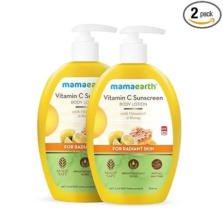 Mamaearth Vitamin C Sunscreen Body Lotion SPF 30 with Vitamin C Honey for Radiant Skin 300 ml Pack of 2 