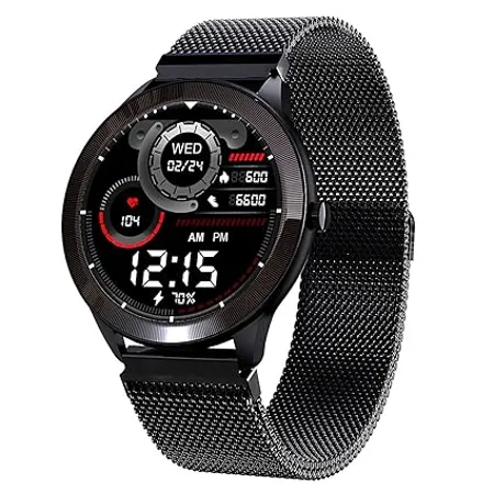 Maxima Max Pro X4 Smartwatch with SpO2 Up to 15 Day Battery life 1 3 Round Full touch Display with Ultra Bright Screen of 380 Nits 10 Sports Mode Continuous Heart Rate Monitoring Black Mesh 