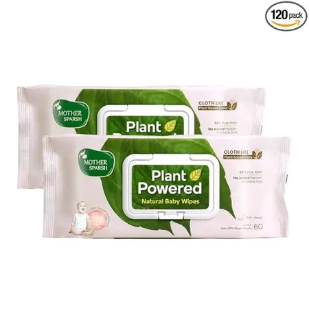 Mother Sparsh Natural Care Baby Wipes I 100 Plant Made Fabric From Forest Land Gentle Cleanse with Grapefruit Wet Wipes For Baby I Cotton Cloth Like Bigger Sheets 60 Pcs Pack of 2 