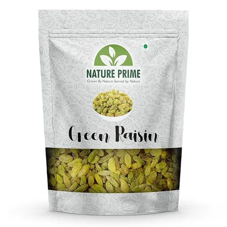 Nature prime raisins 1 kg kismis Rich in Iron Vitamin B Seedless Green Kishmish Healthy Snacks Dry Fruits