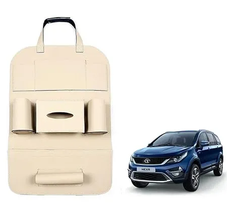 Oshotto Car Backseat Storage Organizer Phone Holder Multi Pocket for Bottles Tissue Boxes Kids Toy Storage and Great Travel Accessory Compatible with Tata Hexa Beige 