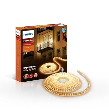 Philips 5 Meter LED Rope Light Flexishine Plug n Play Flexible Rope Light for Indoor and Outdoor Decorations Rope Light for False Ceiling Balcony Diwali Christmas Warm White Pack of 1