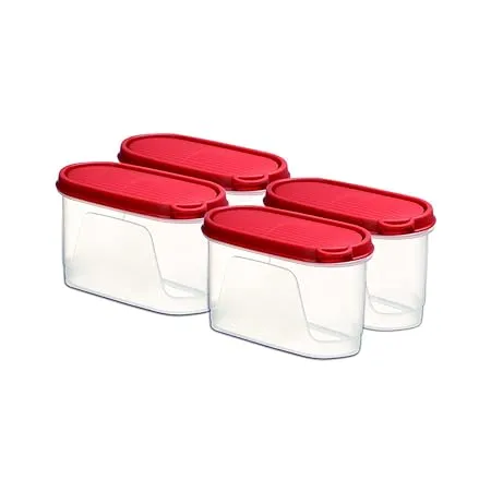 Pigeon Modular StakBox 1 1 Litre Set of 4 Plastic Storage Containers with Lid for Kitchen Ruby Red