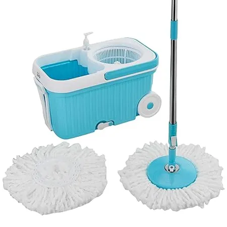Presto Plastic Elite Spin Mop With Bigger Wheels And Auto Fold Handle Blue 2 Refills