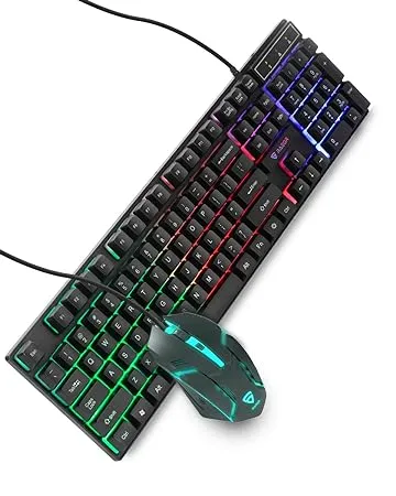 RAEGR RapidGear X30 Wired Rainbow Backlight Keyboard and 1200 dpi Mouse Set LED Backlit Floating Keycaps with Breathing Lights Effect Plug and Play Compatible with PC Laptop Mac Black RG10471