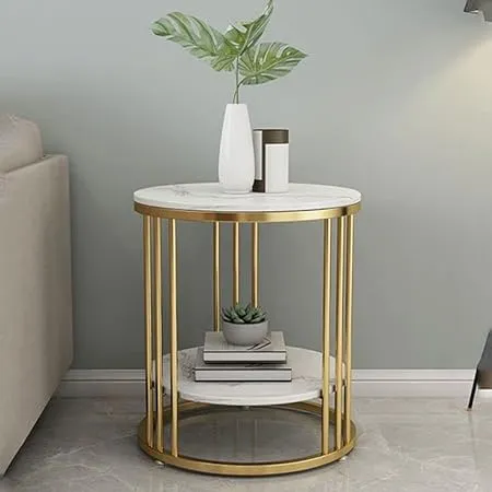 Raafi Stylish Look Round Wrought Iron End Table Golden Design 4 