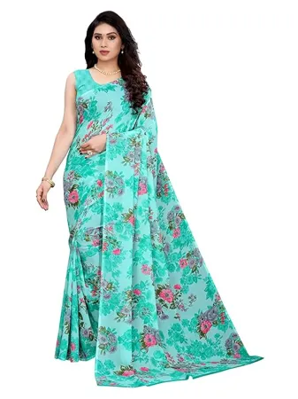 SIRIL Women s Printed Georgette Saree with Unstitched Blouse Piece