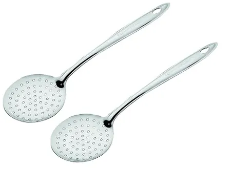 SignoraWare Kitchen Tools Stainless Steel Food Grade Heavy Gauge 1 1 MM Classic Skimmer Poni Deep Fry Jhara Jharni No 3 for Frying and Straining Puris Nuggets Rice Pakodas Size 23 3 cm Set 2