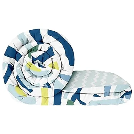 Story Home Microfiber 180 GSM Soft Reversible All Weather MILD Winter Comforter Quilt Duvet Abstract Single Bed Comforter White 