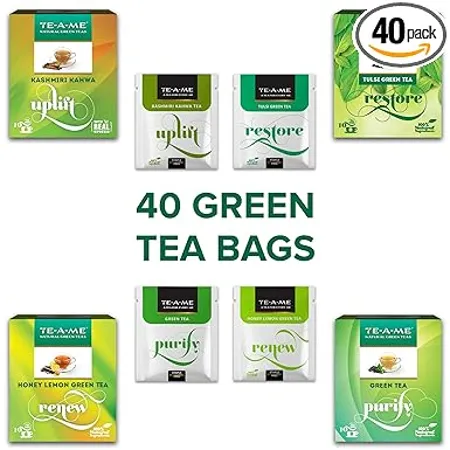 TE A ME Green Tea Combo Of Kashmiri Kahwa Green Tea Tulsi Green Tea Green Tea Honey Lemon Green Tea 10 Tea Bags In Each Variety 40 Tea Bags 