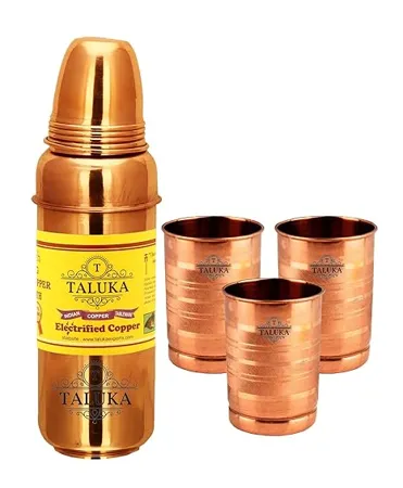 Taluka Handmade Copper Bottle with Glass Brown Pack of 4