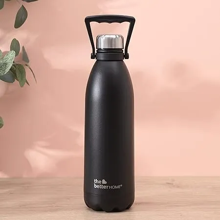 The Better Home Water Bottle 2 Litre BPA Free Stainless Steel Double Wall Insualted Bottle Hot and Cold Thermos Flask for Adults Kids Pack of 1 Black 