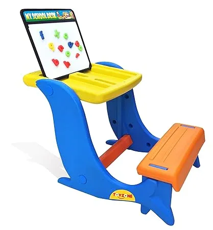 Toyzone 4 in 1 My School Desk 80039 School Desk with Accessories Writing Drawing Learning Storage Activity Simple Assembly Learn with Fun Desk with Storage Space Magnetic Alphabets Numbers Flip top Play Board For Age 3 years