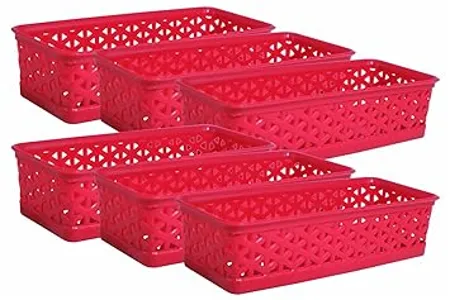 WONDER Plastic Alexa 9 Multipurpose Tokri for Drawer Dividers Storage Tokri Set of 6 Pcs Red Color