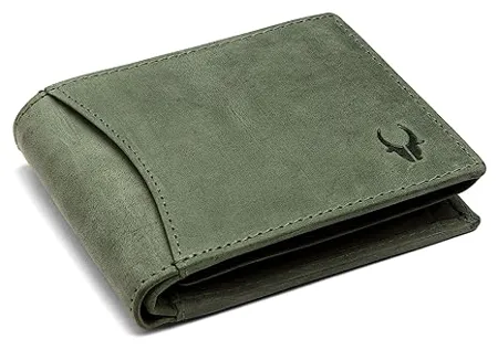 WildHorn Green Leather Wallet for Men I 9 Card Slots I 2 Currency Secret Compartments I 1 Zipper 3 ID Card Slots