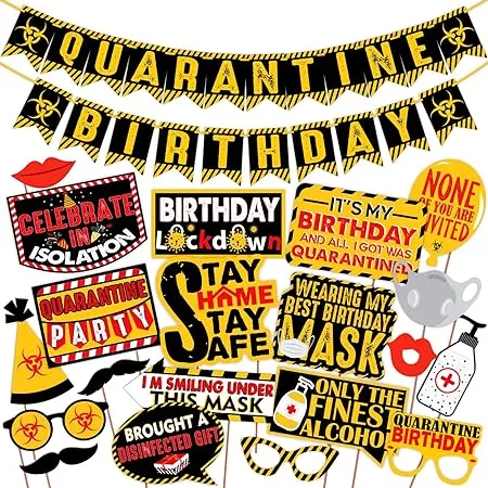 Wobbox Quarantine Birthday Photo Booth Party Props and Banner Pack