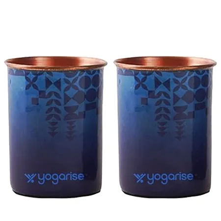 YOGARISE Pack of 2 Copper Glasses for Home Office BPA Free Copper Tumblers Non Toxic Copper Glasses for Drinking Water Lightweight Easy to Clean Eco Friendly 250ml Each Blue 