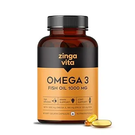 Zingavita High Strength Omega 3 Fish Oil 1000mg 60 Capsules Mercury Free Formula for Healthy Heart Joints Eyes for Men Women 2 Months Supply