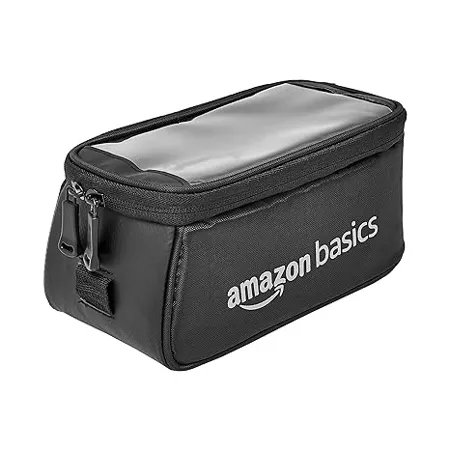 amazon basics Bicycle Front Saddle Bag with Touchscreen Pocket for Smartphone Black 