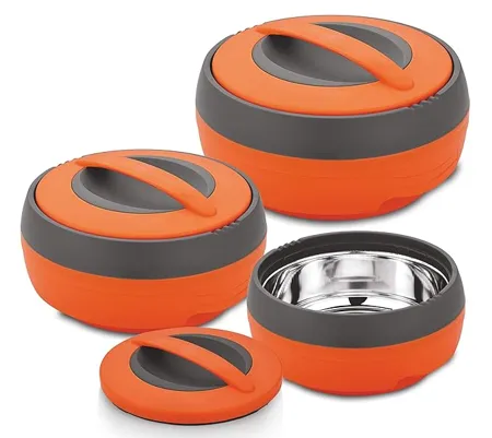 ASIAN Plastowares Plastic Casserole Gift 600 1000 1500 ml Set of 3 Orange