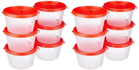 Amazon Brand Solimo Nestable Stackable Polypropylene Container Set Round 750 ml Set of 12 Red