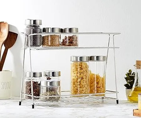 Amazon Brand Solimo Two Tier Kitchen Rack Stainless Steel 36 cm x 29 cm x 16 cm 