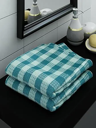 Athom Living Ecosaviour Premium Cotton Bath Towel Green Checkers Pack of 2 