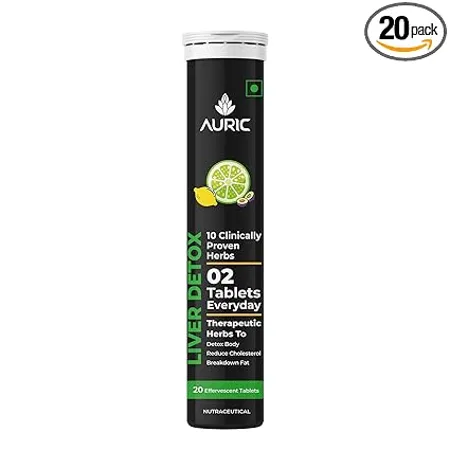 Auric Liver Detox Effervescent Fizzy Water with 10 Ayurvedic Herbs Clinically Researched Therapeutic Ingredients Drop Dissolve Fizz Drink Pack of 20 Tablets