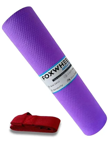 FOXWHEEL 4MM Thick Light Weight with Anti Slip Dual Side Embossed Yoga Mat with Carrying Strap For Men aand Women 4MM Purple 