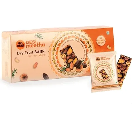 GO DESi Dry Fruits Barfi 480 grams 24 Individually Wrapped Barfis Indian Sweets Gift Pack Dates Bar Anjeer Khajoor Nuts Sweets Indian Mithai