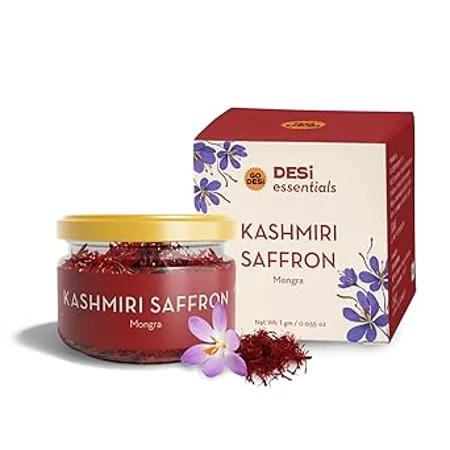 GO DESi Kesar Saffron Original 1g Kashmiri Mongra Kesar Long Kesar Threads for Pregnant Women Milk Biryani Cooking Skin