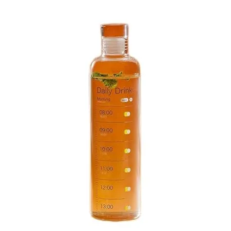 IVEO Borosilicate Glass Bottle Aqua Pure Bottle for Fitness Sports Water Bottle with Unique Timeline Measurements Hot and Cold Water Milk Lassi Juice Detox Mix Leak Proof 500ml 1Pc