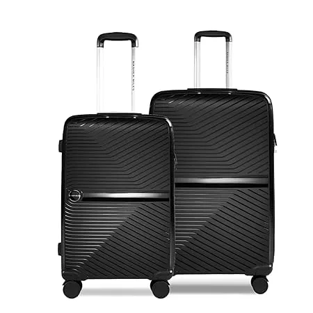 Nasher Miles Bruges Hard Sided Polypropylene Luggage Set of 2 Black Trolley Bags 65 75 cm 