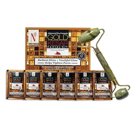 NutriGlow NATURAL S Advanced Pro Formula Gold Kesar Facial Kit for Glowing Skin Cleanup Kit for Radiant Shine 60gm with Jade Roller