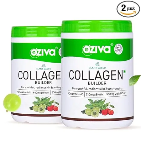 OZiva Collagen Builder for Brighter Youthful Skin Plant Based Collagen Supplement with Biotin Vitamin C Collagen Type II Synthesis Certified Vegan 250g Value Pack Pack of 2 Classic 