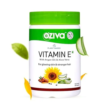 OZiva Plant Based Natural Vitamin E Capsules for Face Hair with Sunflower oil Aloe vera oil Argan oil Vegan Natural Vitamin E for Glowing Skin Stronger Hair Vitamin E Pack of 1 30 Capsules 