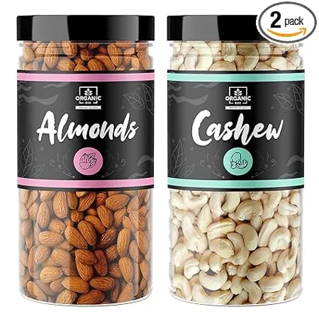 Organic Box 100 Natural Premium Mix Dry Fruits and Nuts Combo Pack Badam Kaju Jar Pack 500 Gram Each Cashew Almond Kaju Badam Dry Fruit 1 Kg 500 Gram 2 Jar Diwali Gift Pack