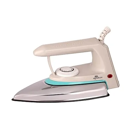 RR Signature Impress 1000 Watt Dry Iron Electroplated Metal Body Thermal Overload Protection Variable Temperature Control 360o Swivel Cord Non Stick Teflon Coating 2 Years Manufacturing Warranty