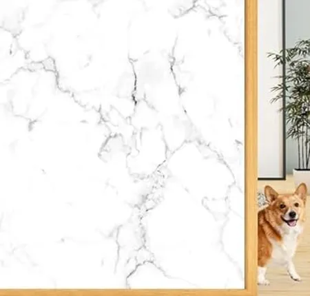 SUNBIRD Marble Texture Window Privacy Film Static Cling Frosted Window Film Stained Glass Film Coverings for Bathroom Living Room Glass Sticke 24 X 200 Inch White Matt 