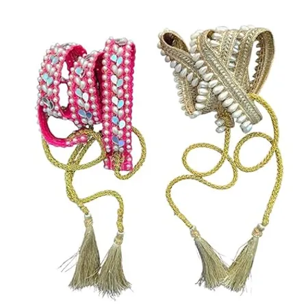 Set of 2 Belts for Women Dark Pink Mirror Moti Work Belt White Beads Belt For Sarees Lehengas Suits and Frocks