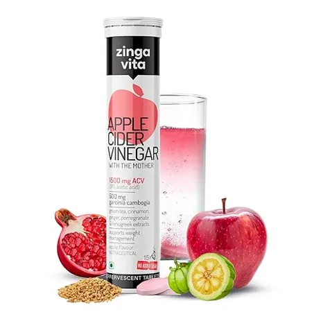 Zingavita 3X Effective Apple Cider Vinegar 1500mg Effervescent Tablet for Weight Management With Garcinia Green Tea Fenugreek Cinnamon Vitamin C B12 B6 100 Vegan No Added Sugar 15 Tablets