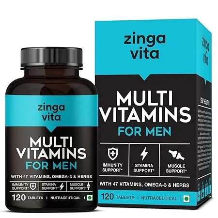 Zingavita Multivitamin for Men With 47 Vitamins Omega 3 Essential Blends for Energy Immunity Stamina Recovery 120 Veg Multivitamin Tablets 1 Daily