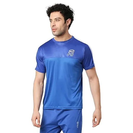 playR X Mumbai Indians Men s Solid Regular Fit T Shirt PRMI23 FT 02 Blue Royal White